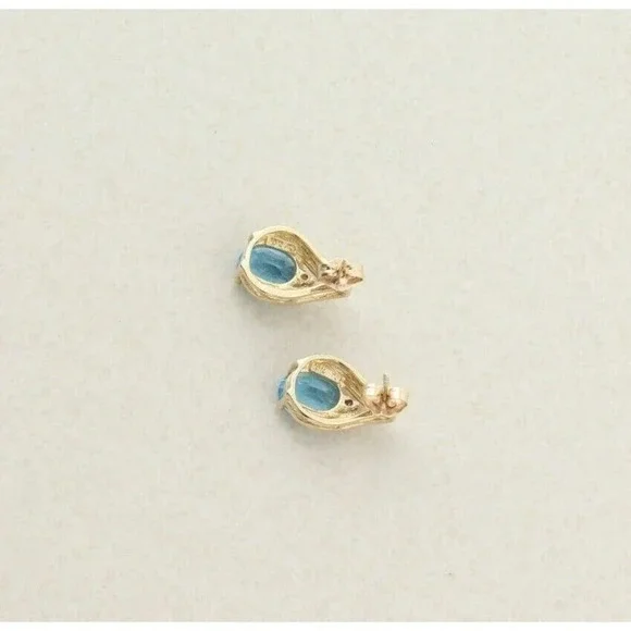 10k Yellow Gold Natural Swiss Blue Topaz and Diamond Earrings Stud Post Earrings